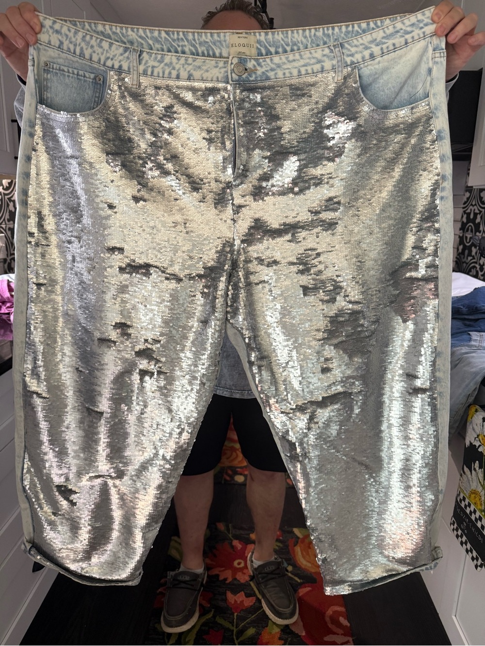 Eloquii Silver Sequin Womens plus jeans